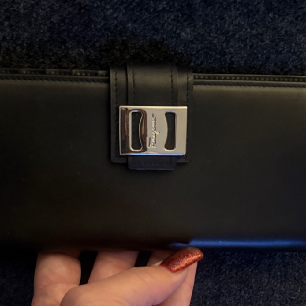 Salvatore Ferragamo Black Wallet with Silver Buckle
